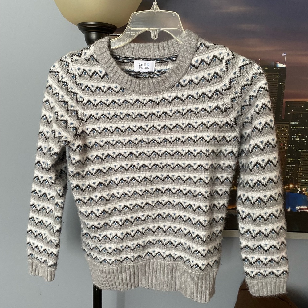 Croft & Barrow Gray Zig Zag The Extra Cozy Pullover Sweater Womens Small Comfy